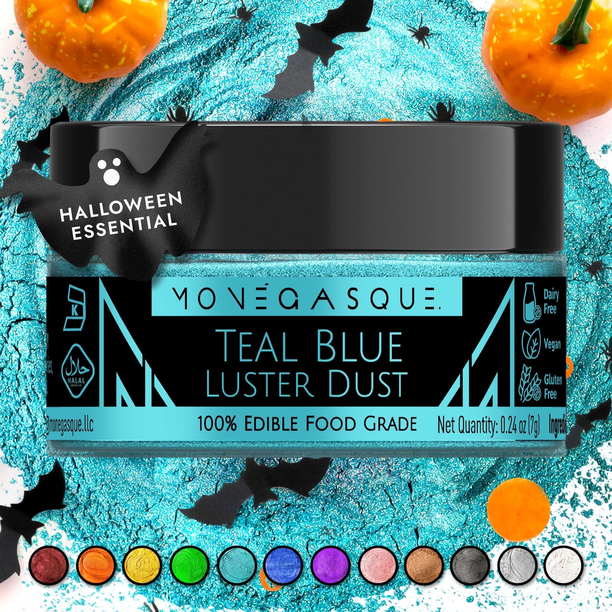 MONÉGASQUE Edible Glitter Teal Blue Luster Dust for Cocktails 7g