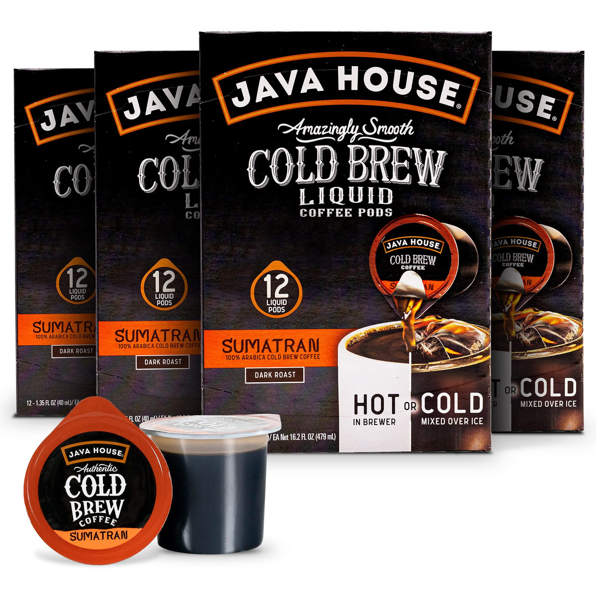 Java House Cold Brew Coffee Concentrate Single Serve Liquid Pods, Sumatran, 1.35 Fl Oz (Pack Of 48)