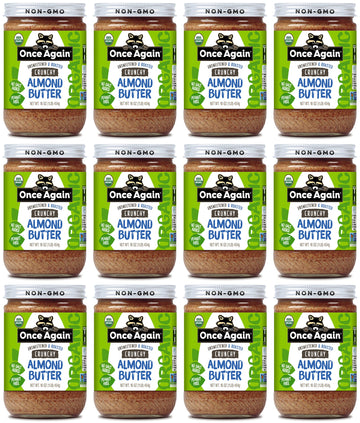 Once Again Organic Crunchy Almond Butter, 16oz - Roasted - Salt Free, Unsweetened - USDA Organic, Gluten Free Certified, Peanut 