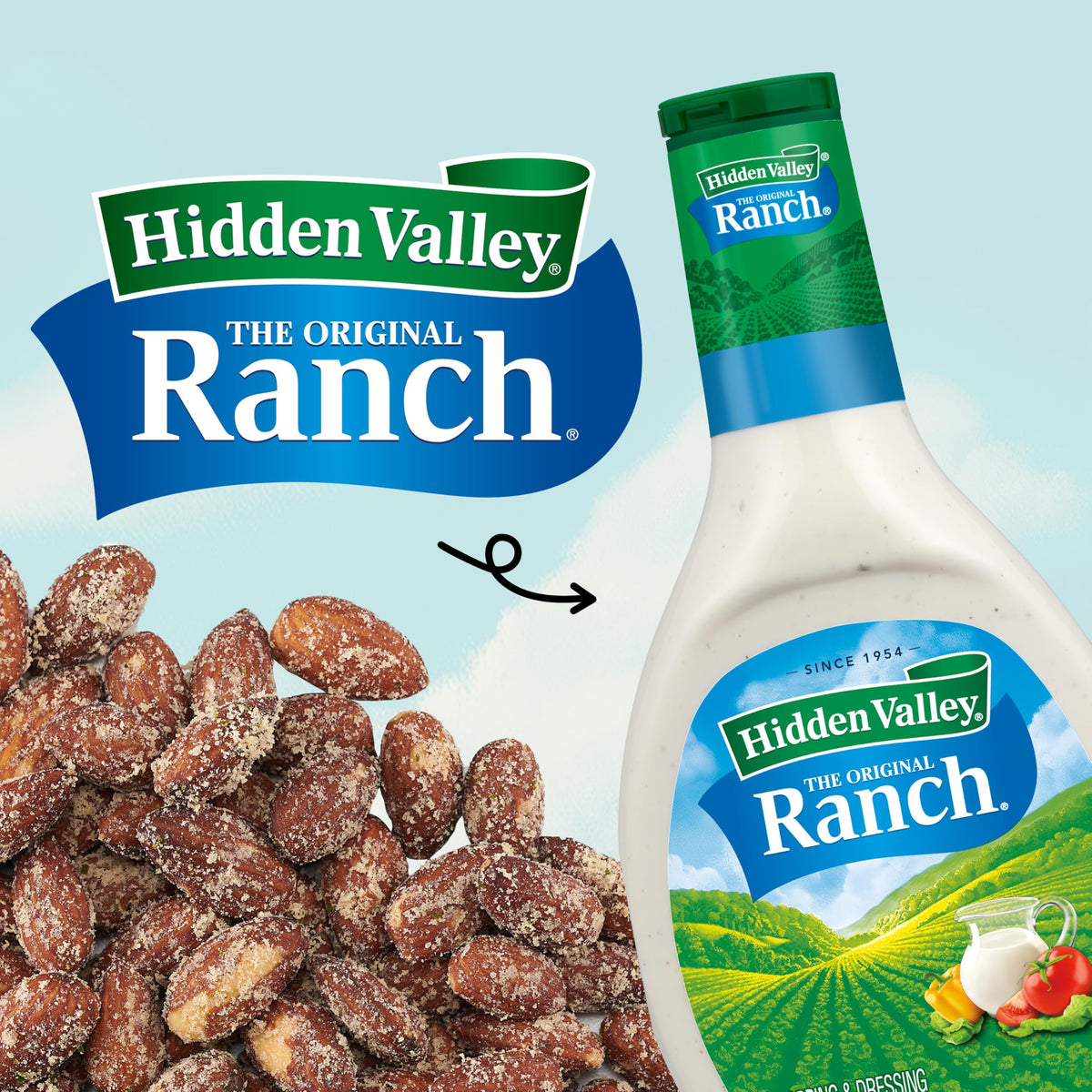 Snak Club Almonds with Hidden Valley Ranch Seasoning, Roasted Almonds, Gluten-Free and Kosher Snack, 2.5 oz Snack Bags, 6 Pack