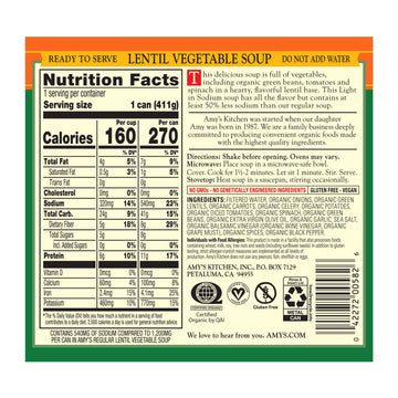 Amy'S Organic Lentil Vegetable Soup, Light In Sodium 14.5 Oz.