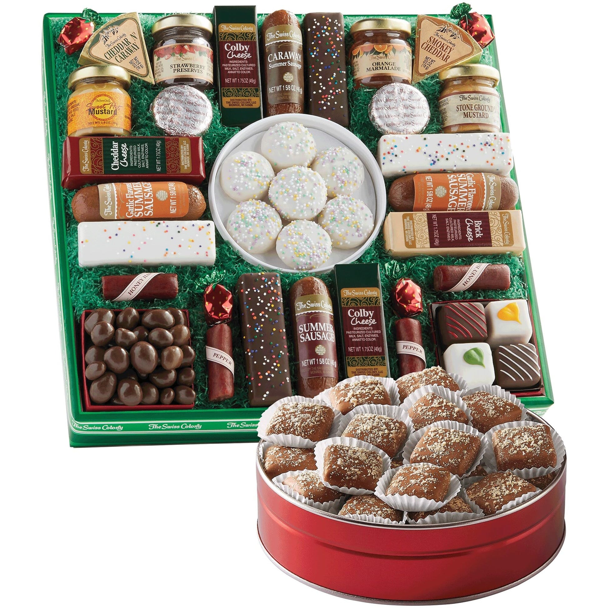 The Swiss Colony 27 Spring Favorites + Milk Chocolate-Covered Butter Toffee Gift Bundle - Assorted Cheeses, Candies, Chocolates,