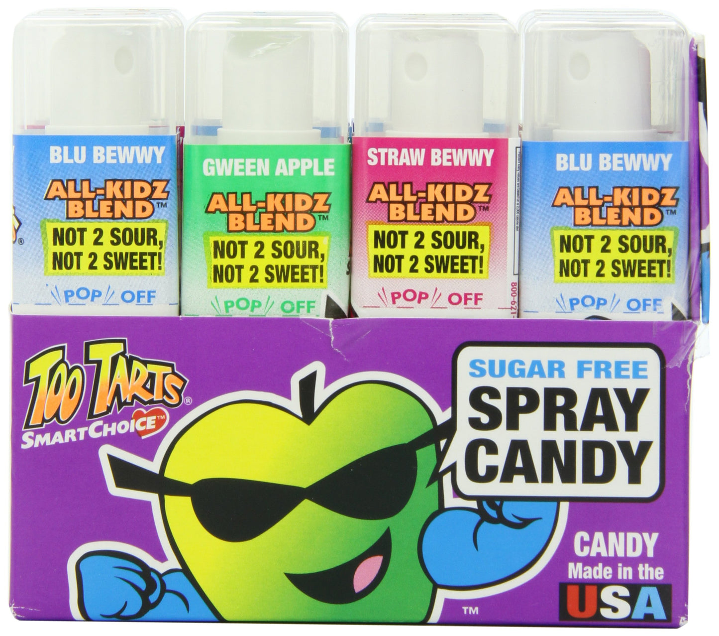 Too Tarts Sugar Free Sour Candy Spray Bottle Blueberry Green Apple Strawberry Assortment (Pack Of 12) By Too Tarts