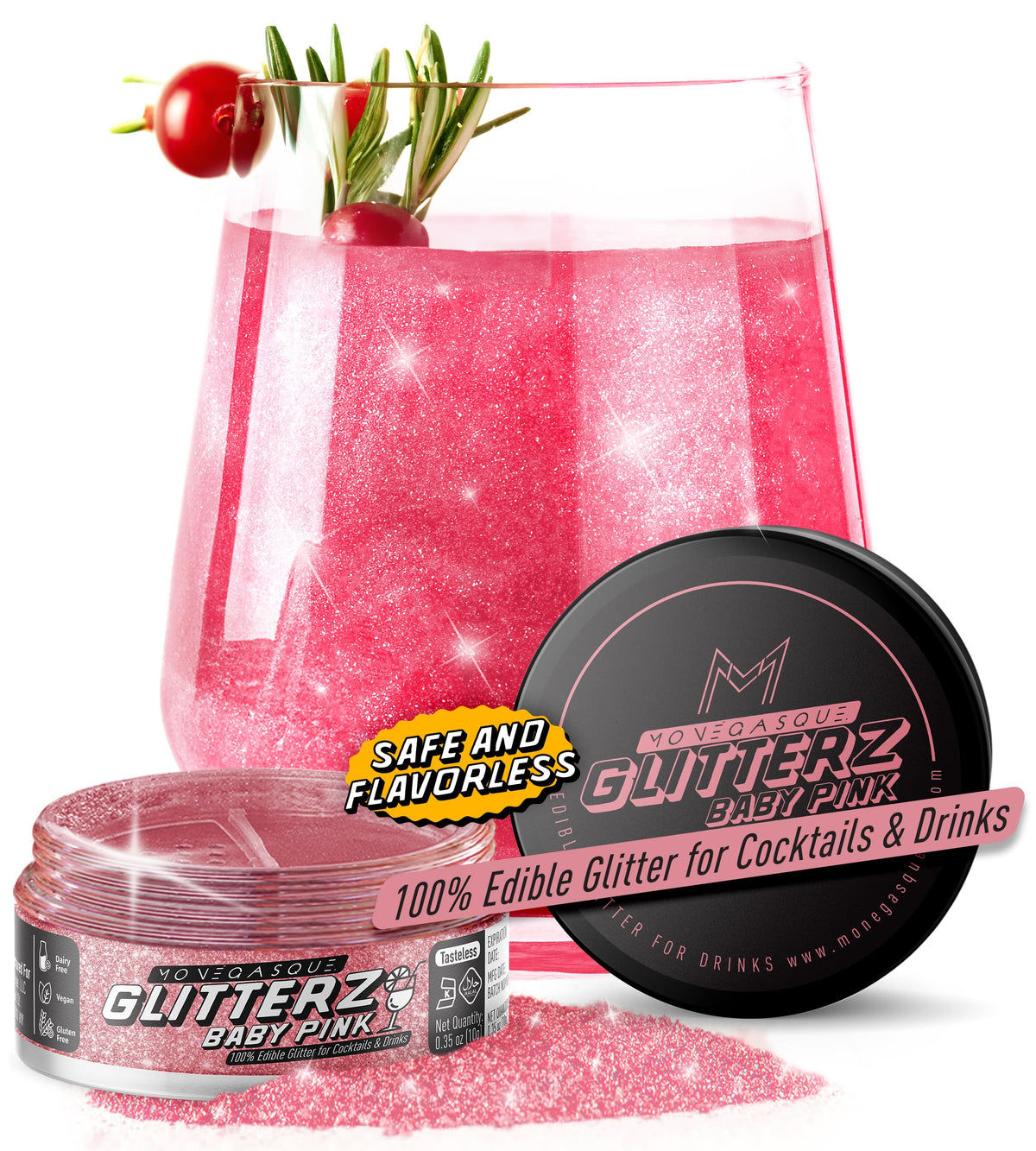MONÉGASQUE Edible Glitter for Drinks & Cakes, Baby Pink, 10g