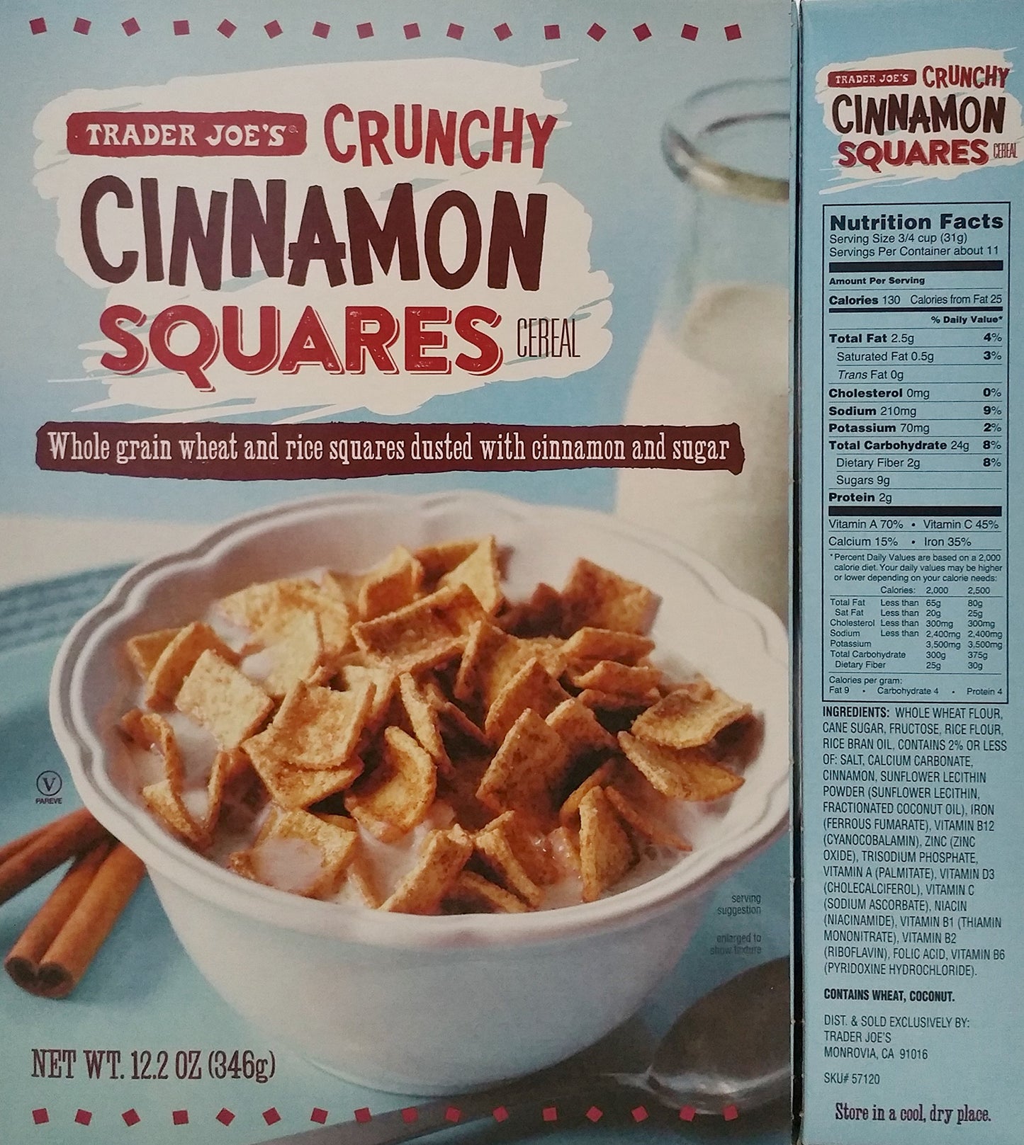 TJ's Crunchy Cinnamon Squares Cereal - 12.2 oz (346g) - Delicious Breakfast Option