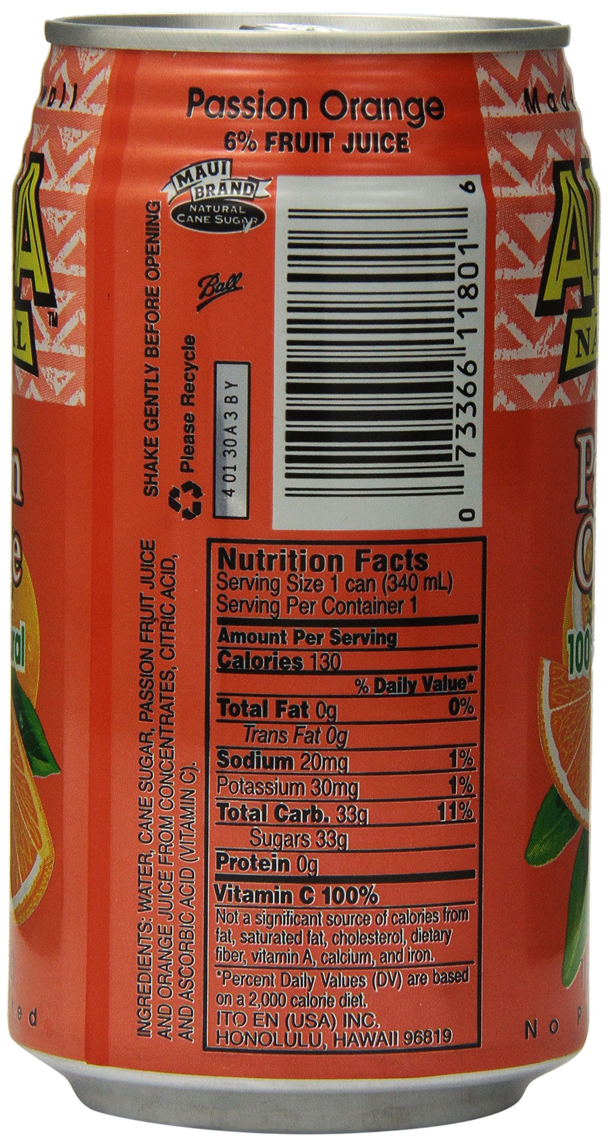 Aloha Maid Juice, Passion Orange, 11.5 Fl Oz (Pack of 24)