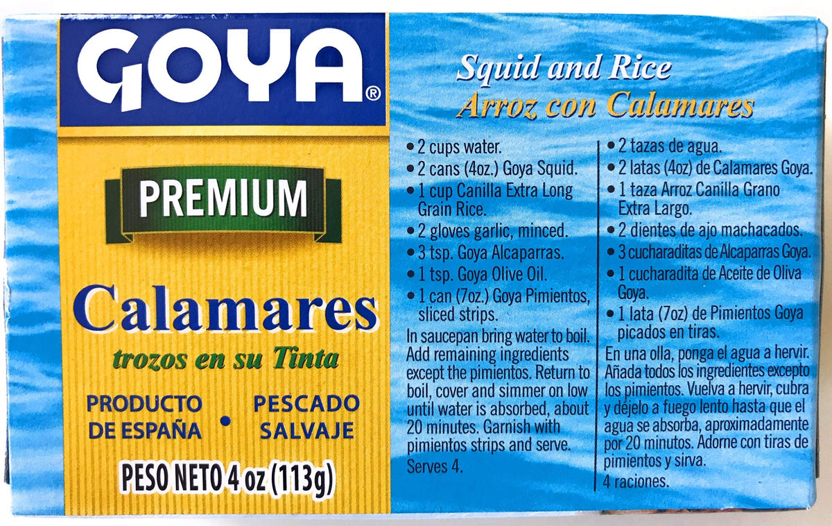 Goya Calamares Tinta Squid, 4 oz (Pack of 3) - Premium Canned Seafood for Cooking and Snacking