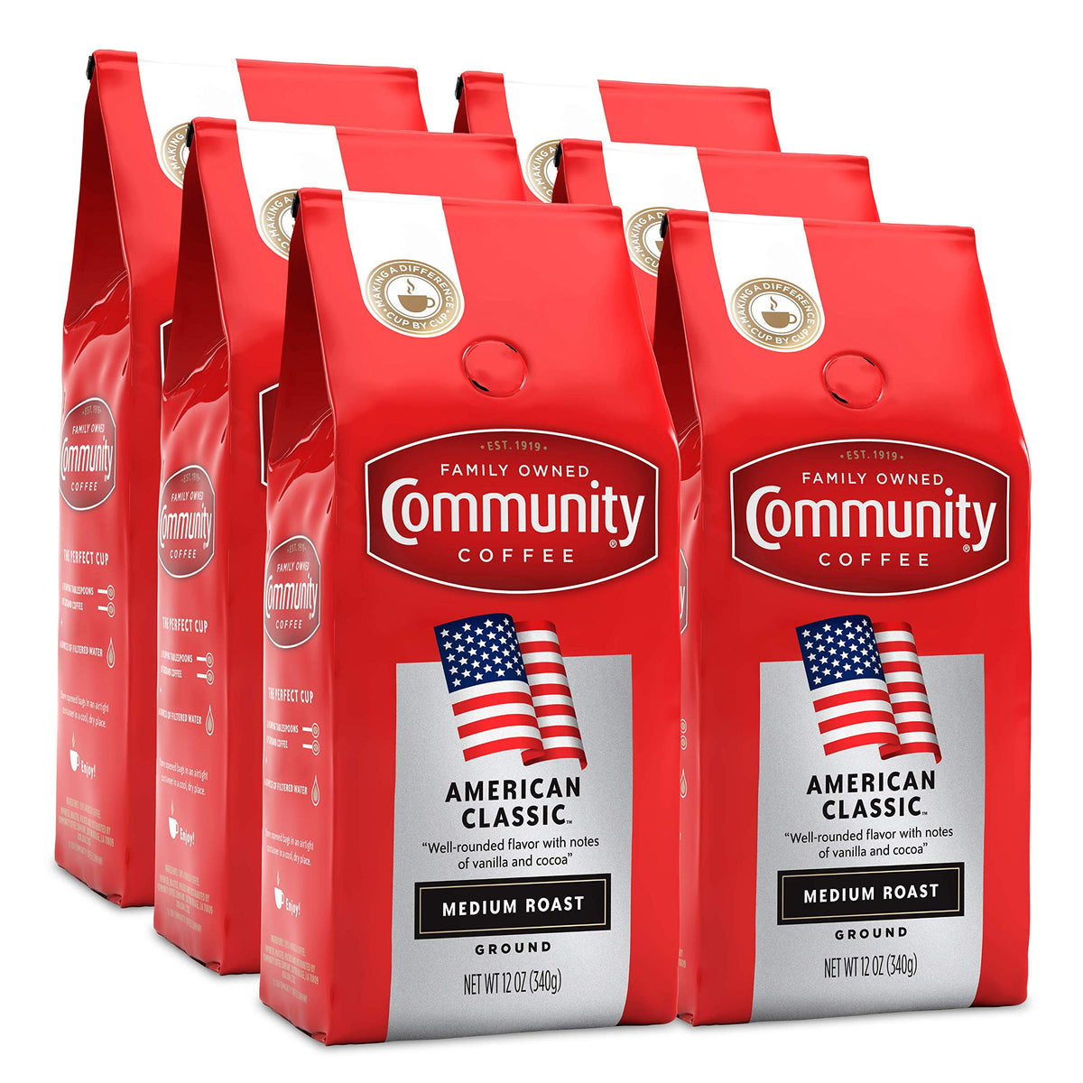 Community Coffee American Classic Ground Coffee Medium Roast, 12 Ounce Bag (Pack Of 6)