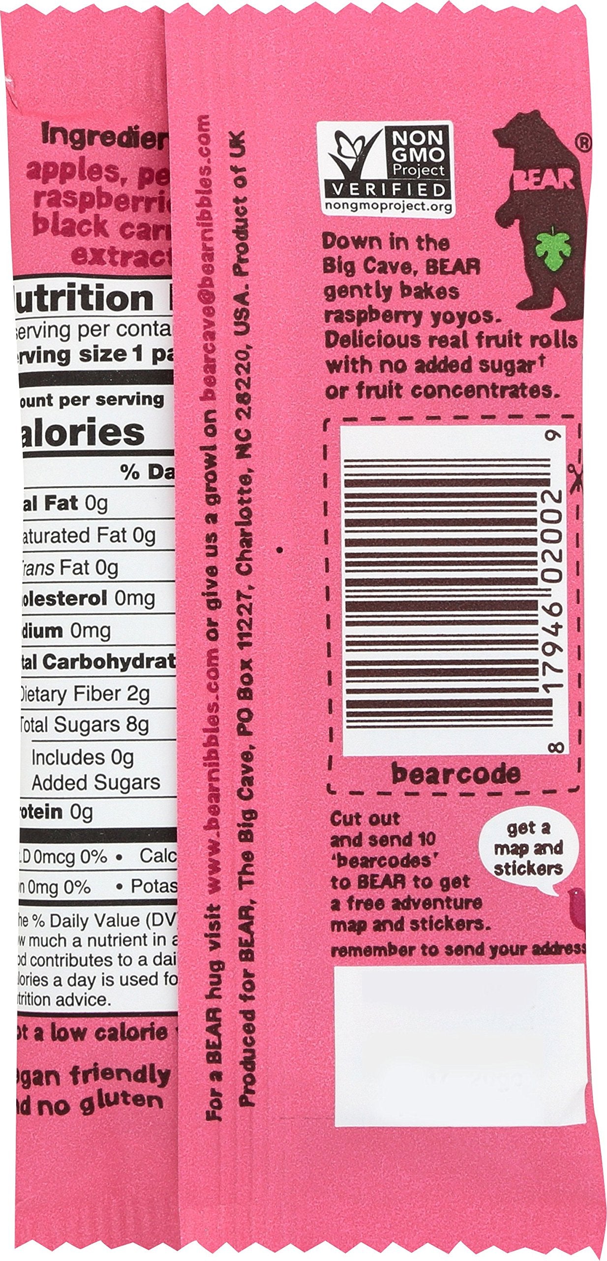 Bear Fruit Roll Raspberry Single, 0.7 oz