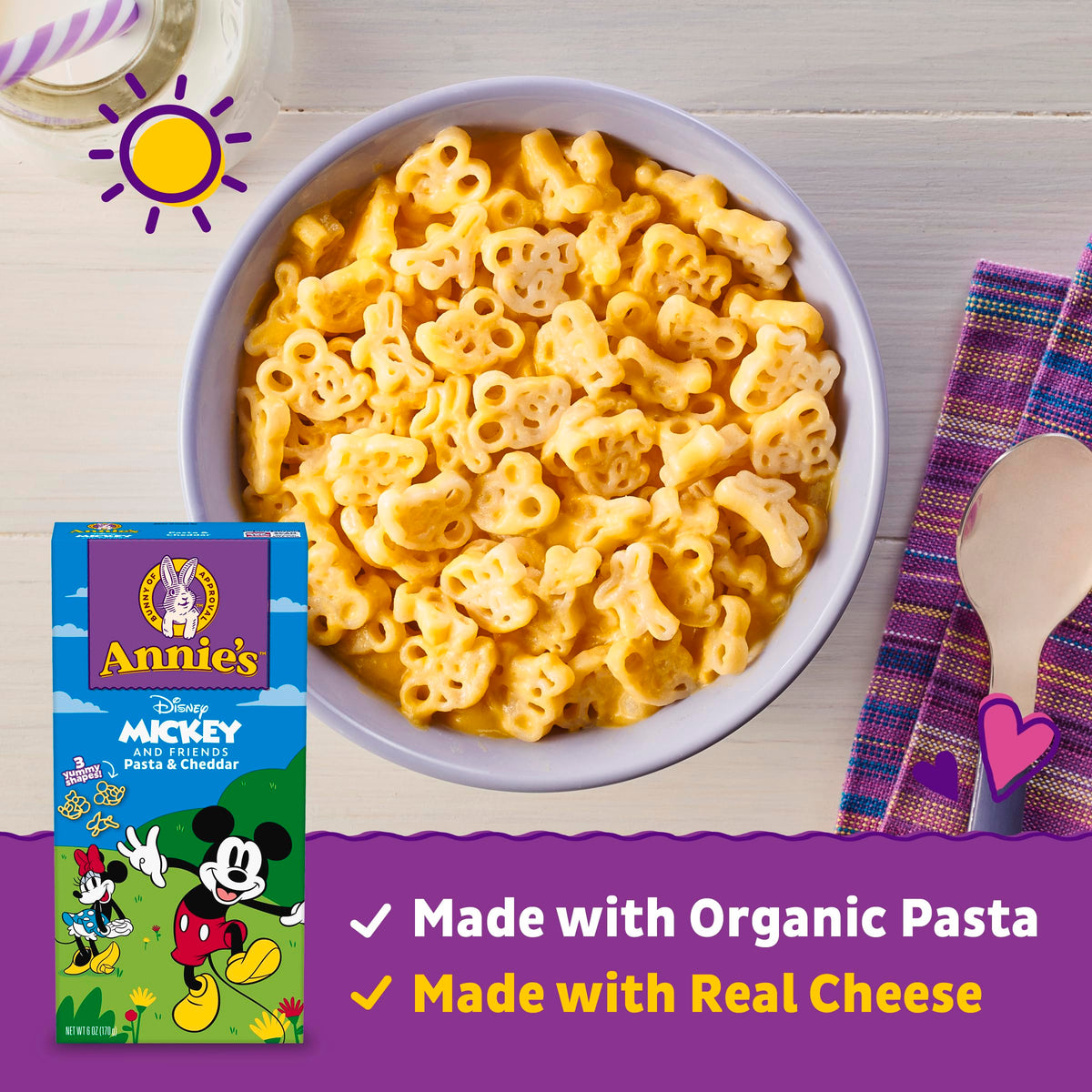 Annie's Disney Mickey & Friends, Macaroni and Cheese Dinner, Pasta & Cheddar, 6 oz.