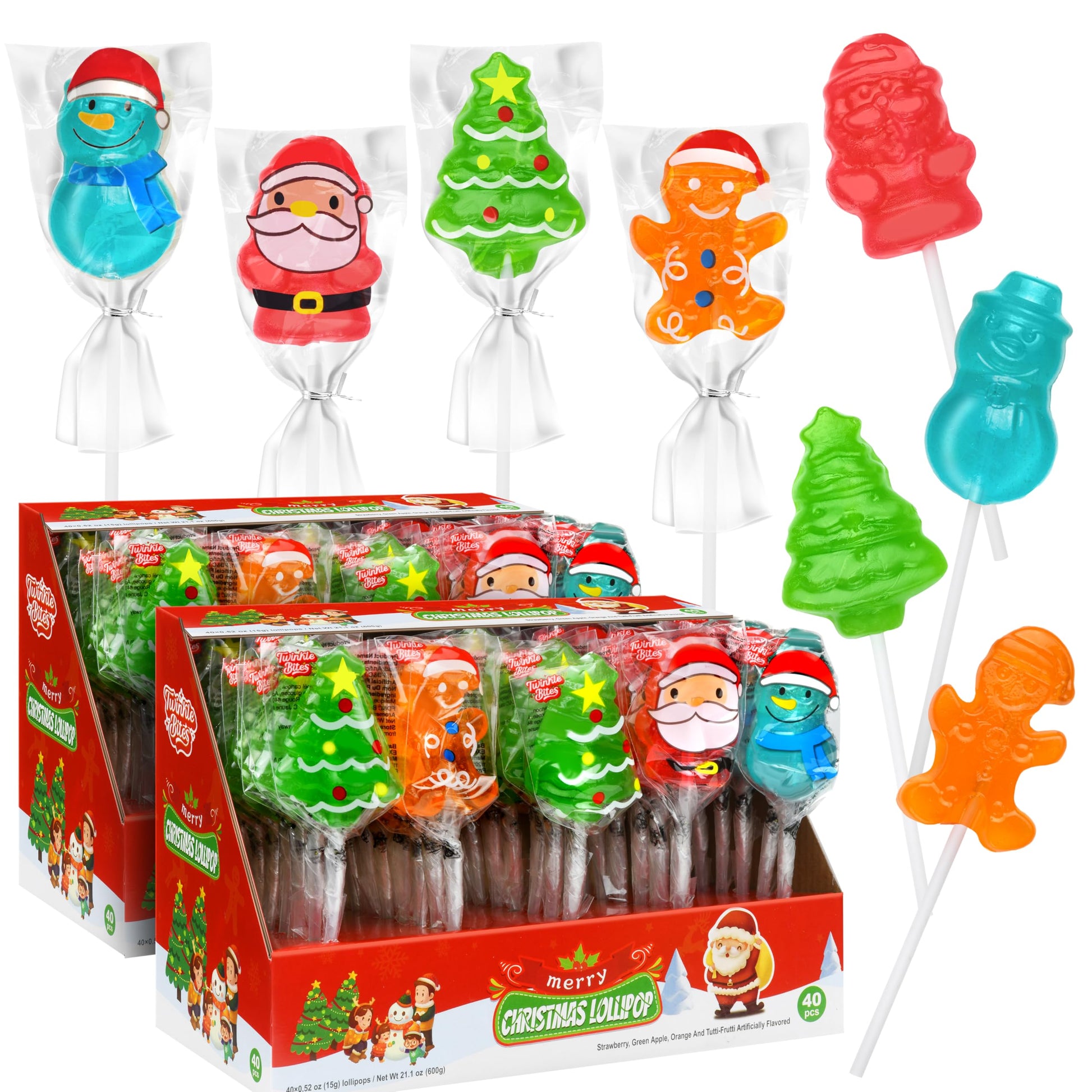 80 Pack Christmas Lollipops - Individually Wrapped Holiday Themed Lollipops - Santa, Tree Snowman, Gingerbread, Designs & Delicious Flavor -Bulk Christmas Candy Use For Stocking Stuffers, Party Favor, Classroom & Office  , Candy Jar Fillers