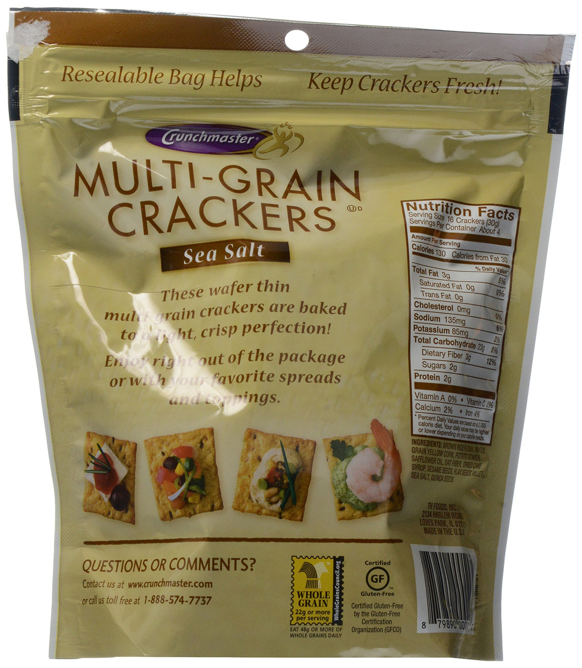 Crunchmaster Multi-Grain Crackers, Sea Salt, 4.5 Ounce (Pack of 6)