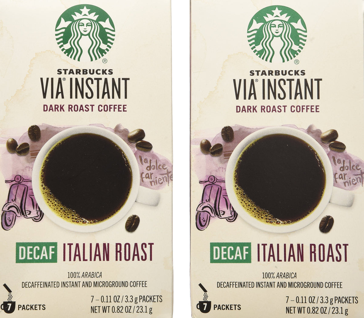 Starbucks Via Ready Brew, Decaf Italian Dark Roast Instant Coffee, 7-Count Each (2 Pack)