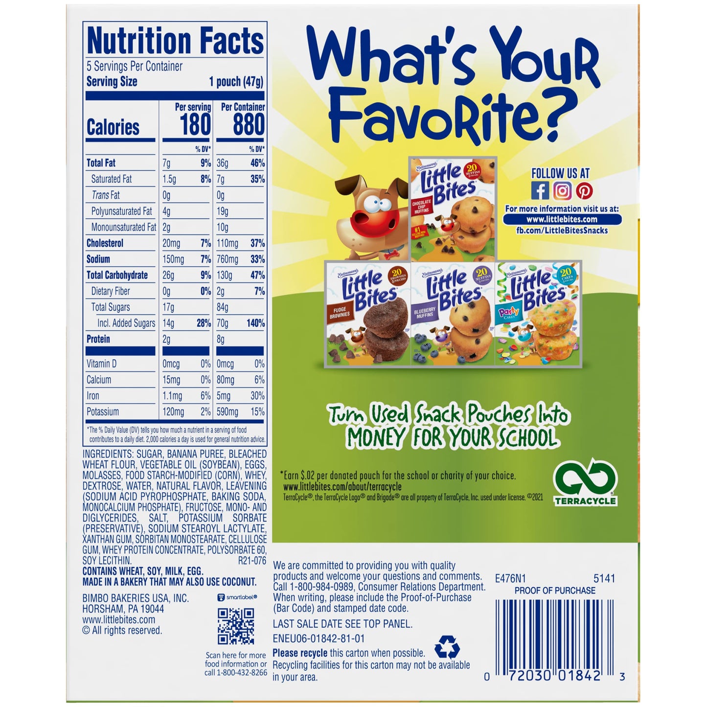 Little Bites Banana Muffins, 5 count, (4 ct each), Mini Muffins, 8.25 oz Box