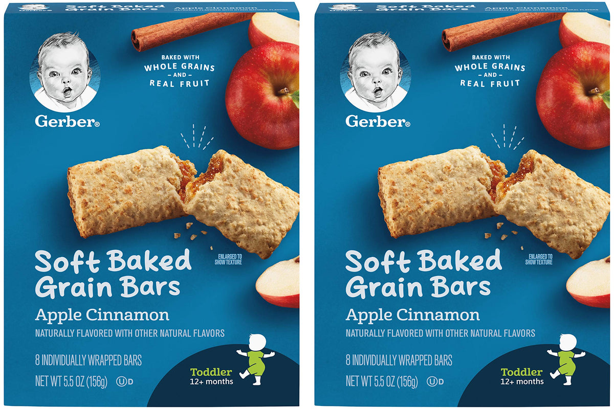 Gerber Soft Baked Grain Bars, Apple Cinnamon, 8 Individually Wrapped Bars/Box (Pack Of 2)
