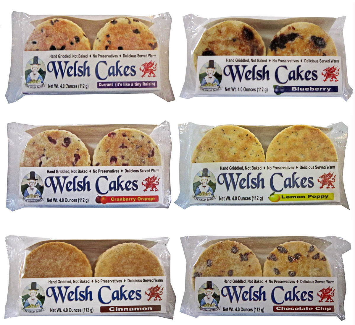 Welsh Baker Welsh Cakes - 6 Flavor Variety Box - 24 Cakes