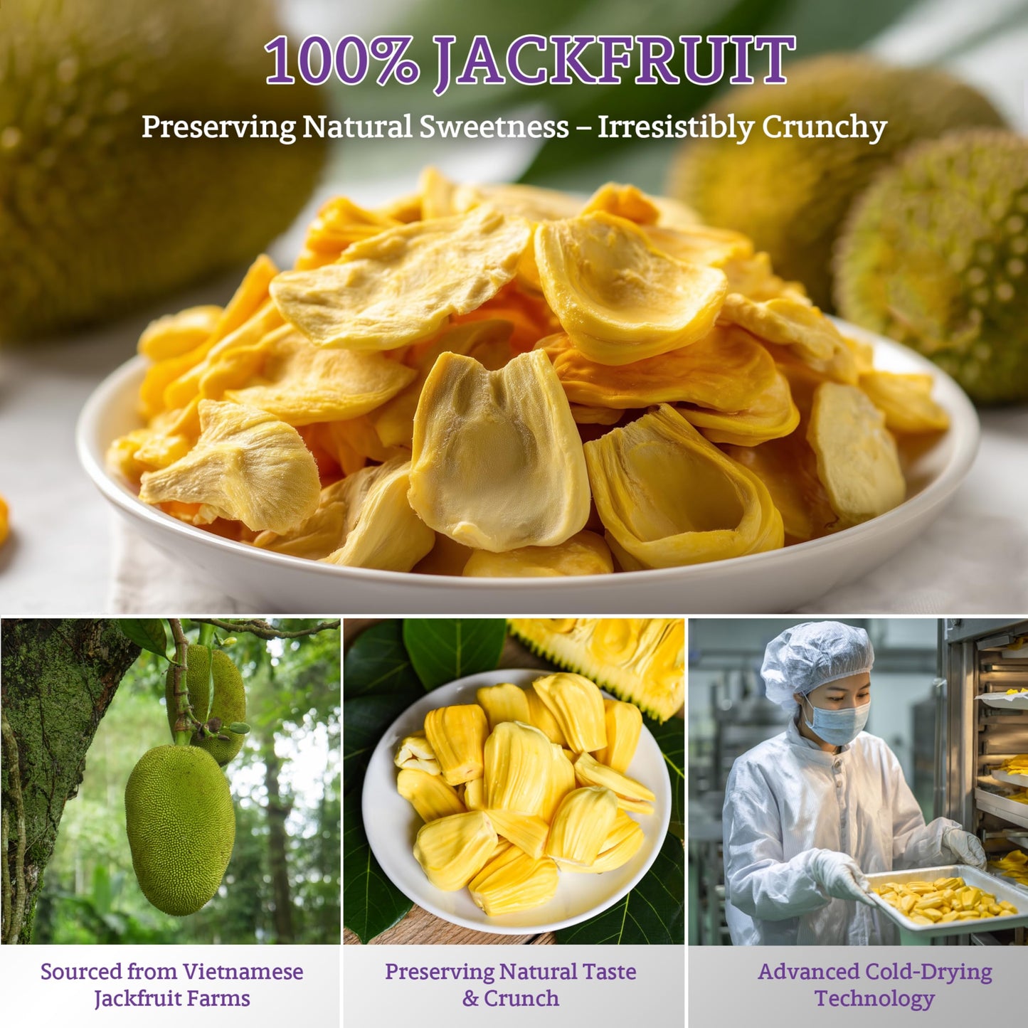 Vinamit Dried Jackfruit Chips | Vacuum Fried Dried Jackfruit | Pack 2 of 7.4 oz Bag | Naturally Sweet & Crispy | Gluten-Free, Ve