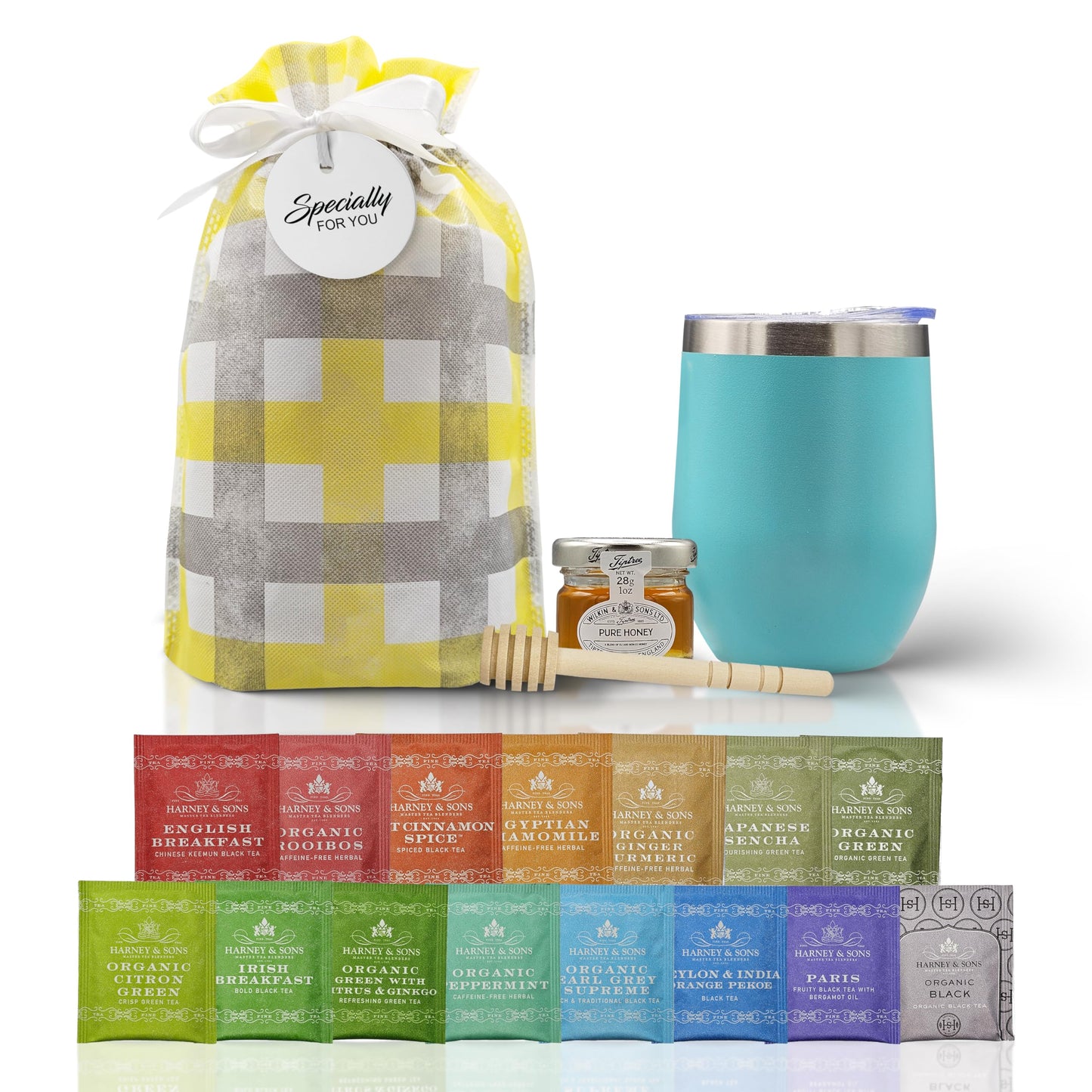 Modern Elegance Tea Gift Set for Mothers Day - Assorted Teas, Elegant Mug & Honey, Teal