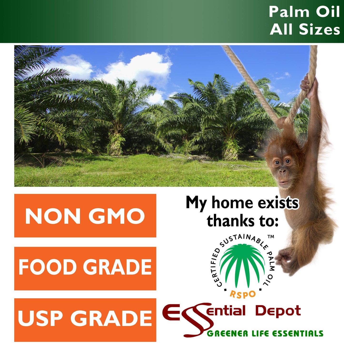 Essential Depot Coconut Oil & RSPO Sustainable Palm Oil Combo Pack - Food Grade, 2 Piece Set, White to Yellowish, HDPE Container