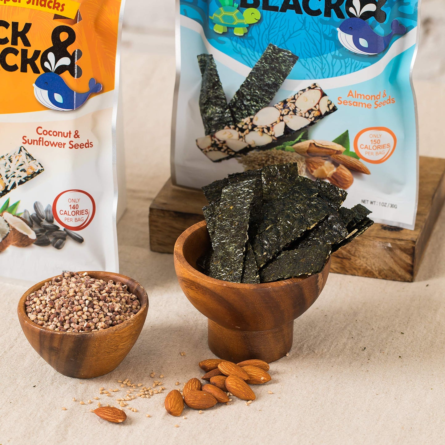 UNCLE NICK Korean Super Snacks - Black & Black Seaweed Snack with Almond and Sesame Seeds 1oz (Pack of 3)