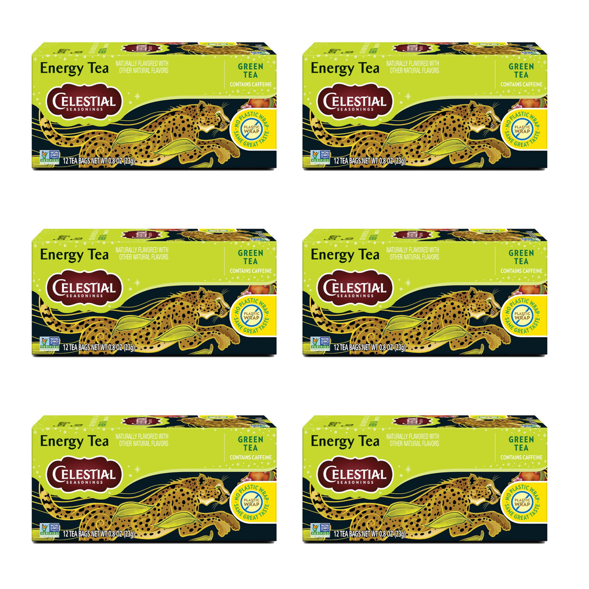 Celestial Seasonings Energy Green Tea, Caffeinated, 12 Tea Bags Box, (Pack Of 6)