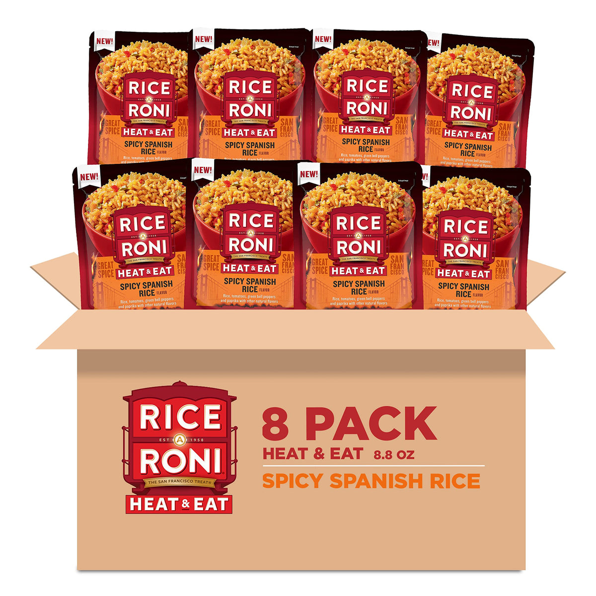 Rice-A-Roni Heat & Eat Rice, Microwave Rice, Quick Cook Rice, Spicy Spanish, (8 Pack)
