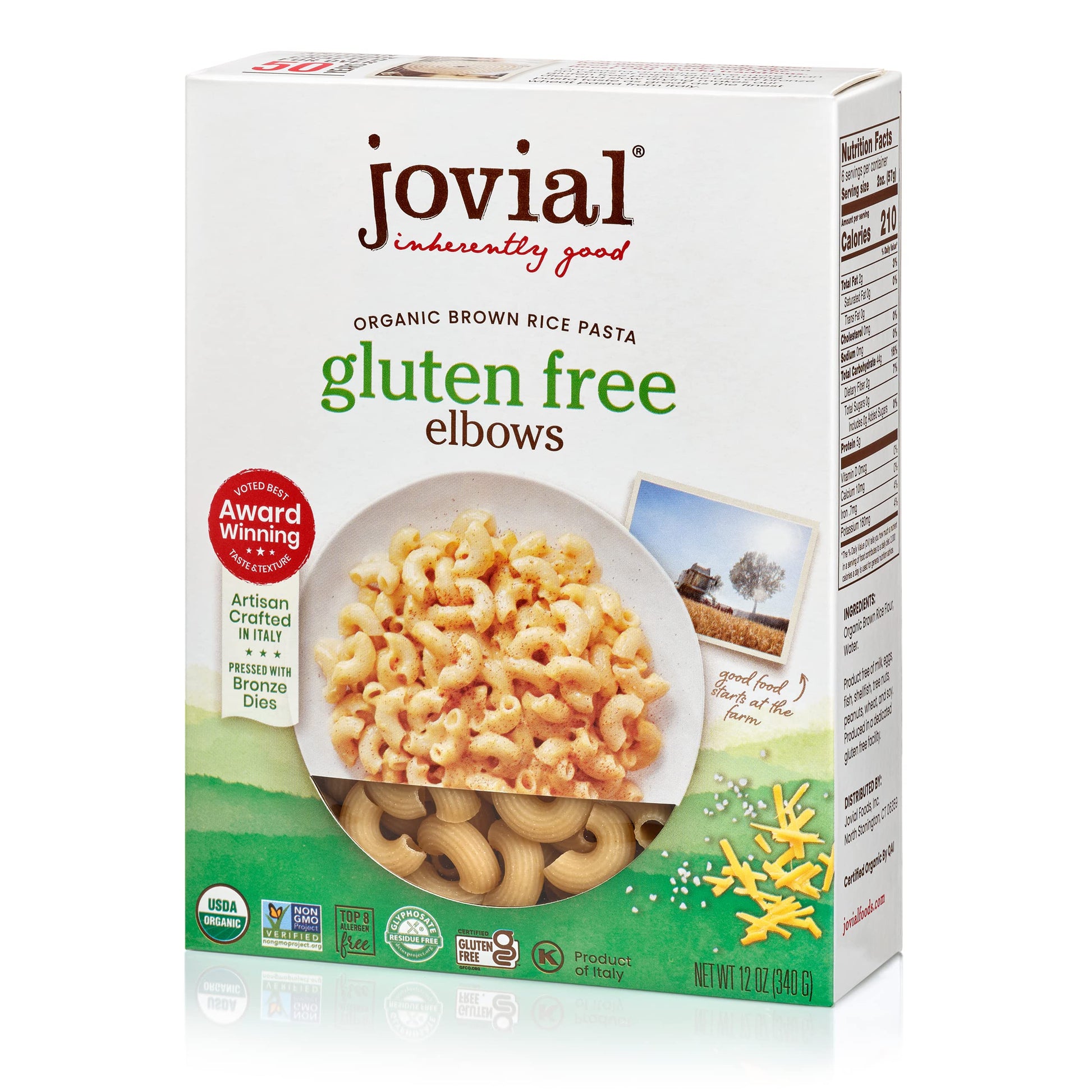 Jovial Whole Grain Brown Rice Elbows Pasta - Pasta Elbows, Elbows Pasta, Whole Grain Pasta, Organic Pasta, Gluten Free, Dairy Free, Brown Rice Pasta, Made In Italy - 12 Oz, 12 Pack