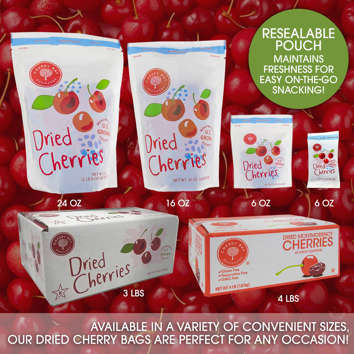 Cherry Bay Orchards Dried Montmorency Tart Cherries - 2 x 24oz Bags - Gluten-Free, Kosher Certified, GMO Free