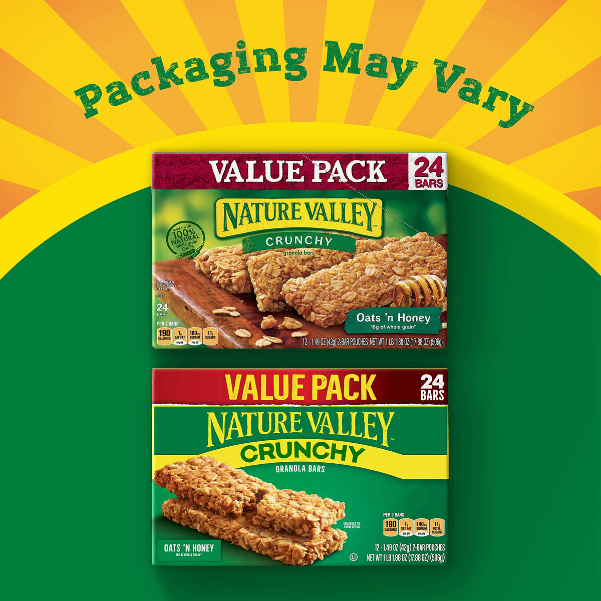 Nature Valley Crunchy Granola Bars, Oats 'N Honey, 24 Bars, 17.88 Oz (12 Pouches) (Pack Of 6)