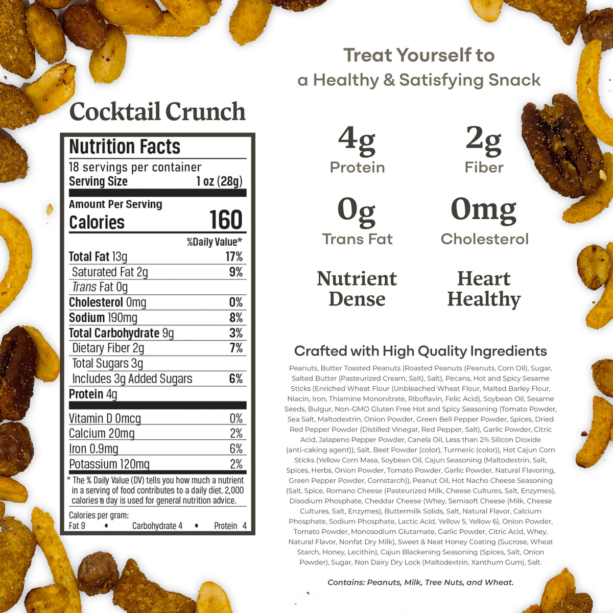 Belmont Peanuts Cocktail Crunch Mix – Pecans, Sesame & Rice Sticks – 18 oz Pack