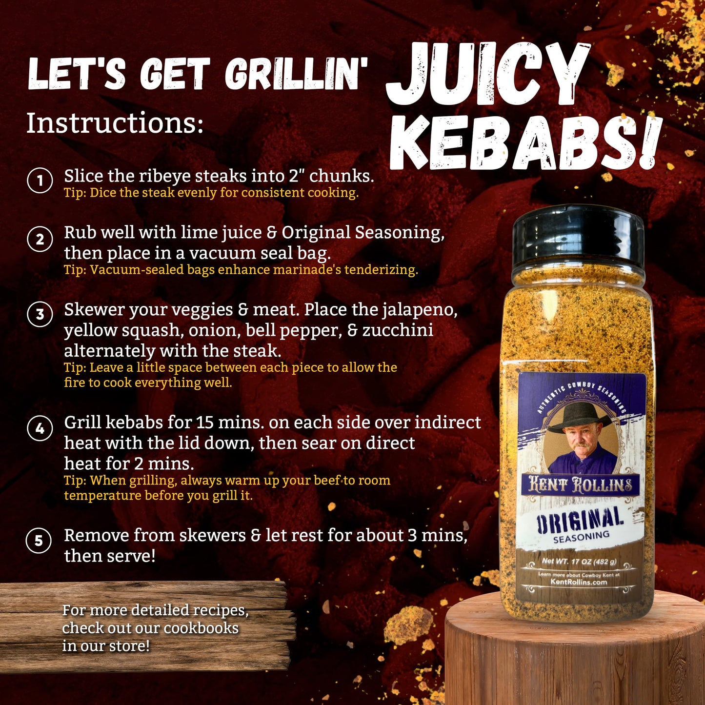 Kent Rollins Original Seasoning - 17 Ounce Spice Blend for Flavorful Cooking