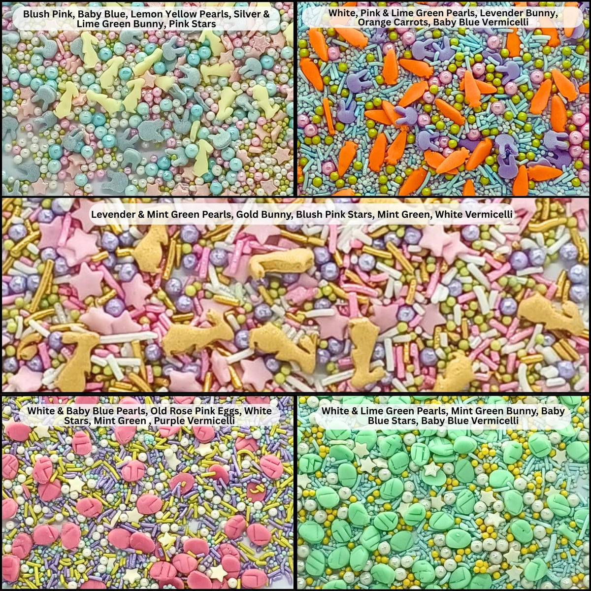 Confect Edible Sprinkles - Assorted 5-Pack | Easter & Baby Shower Cake Decorations | Green & Pink Sprinkles, Bunny Mix, Yellow &