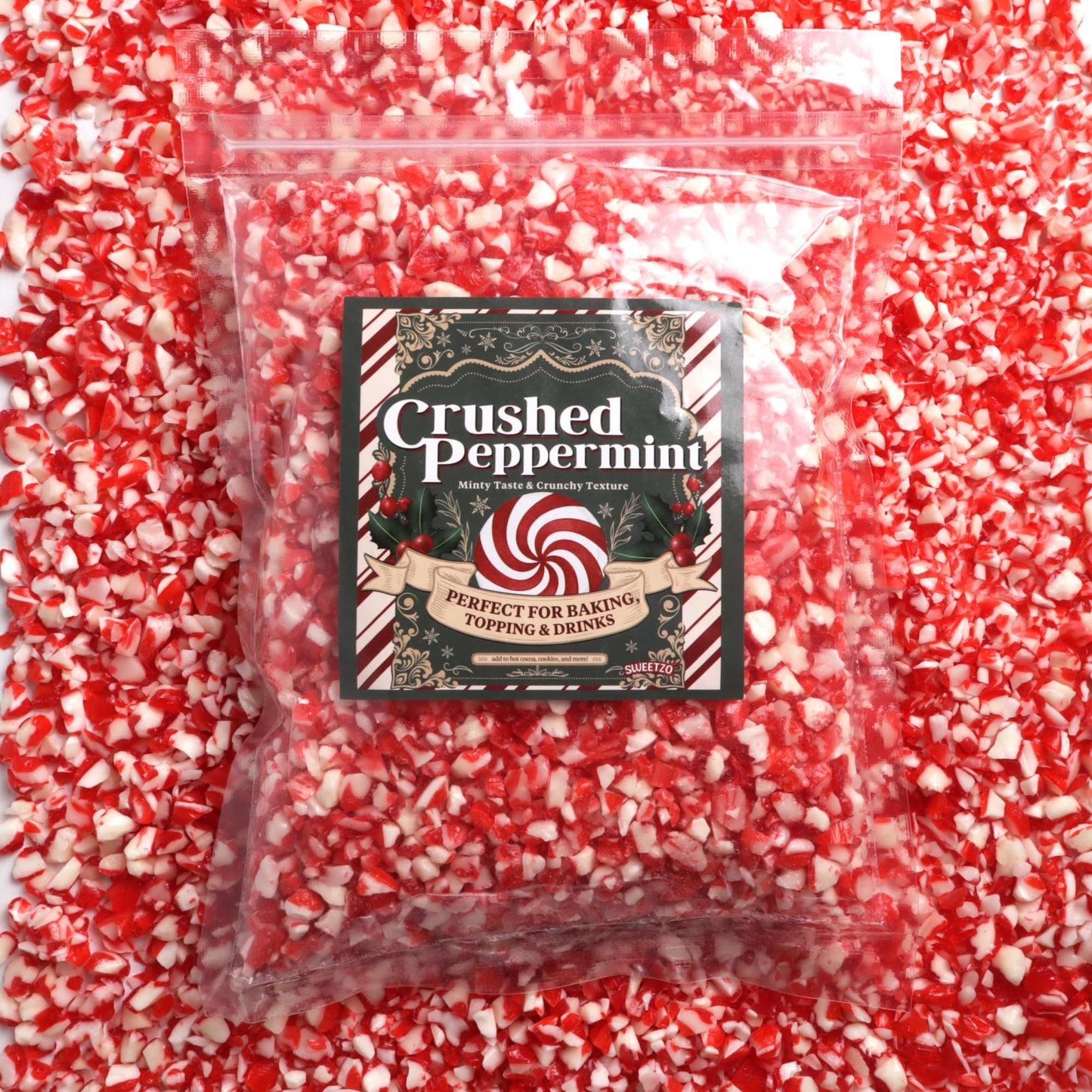 Crushed Peppermint Candy Pieces  Red and White Classic Flavor  Perfect Christmas Dessert and Drink Toppings  Resealable Bag  12 Ounces