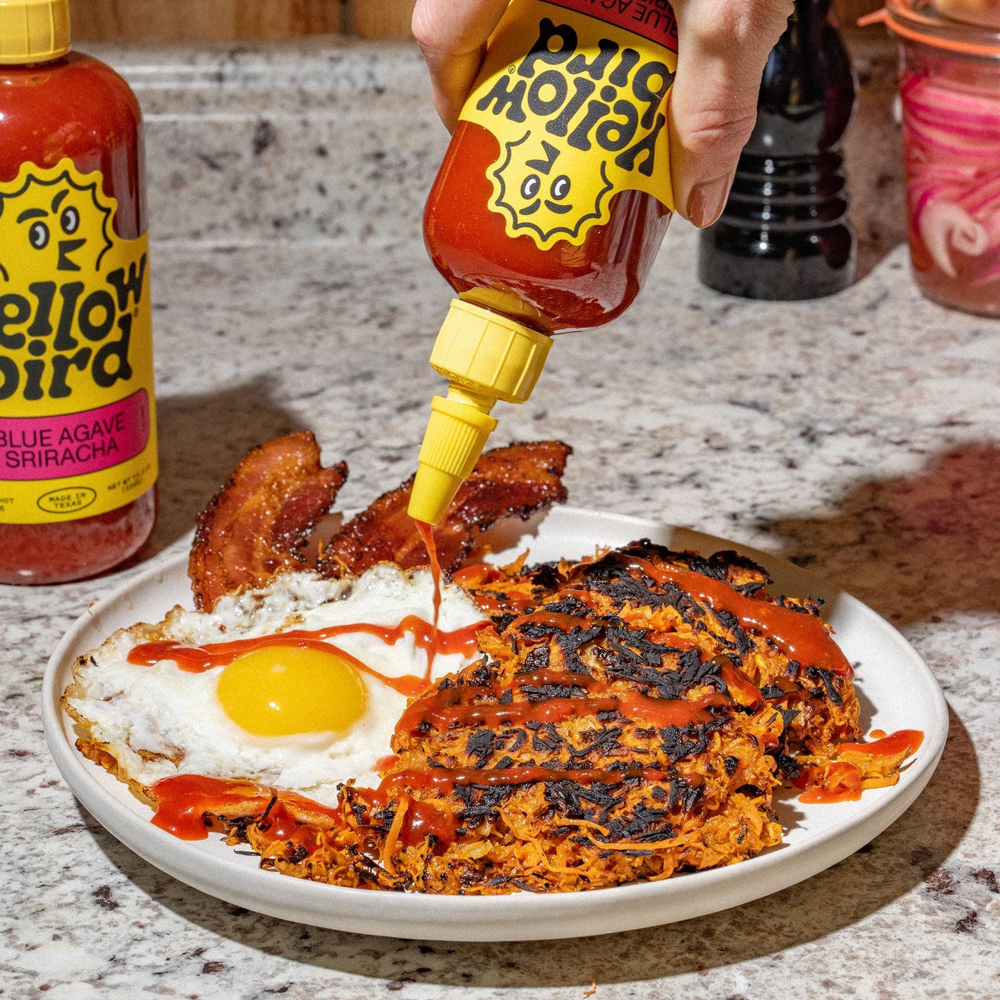 Blue Agave Sriracha Hot Sauce by Yellowbird - Jalapeno garlic and Agave chili Pepper Sauce - Plant-Based gluten Free Non-gMO Hot