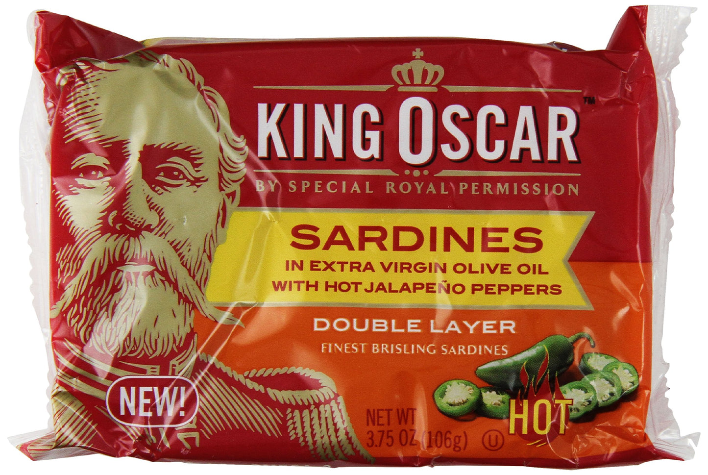 King Oscar Sardines in Extra Virgin Olive Oil with Jalapeno Peppers, 3.75 Ounce (Pack of 12)