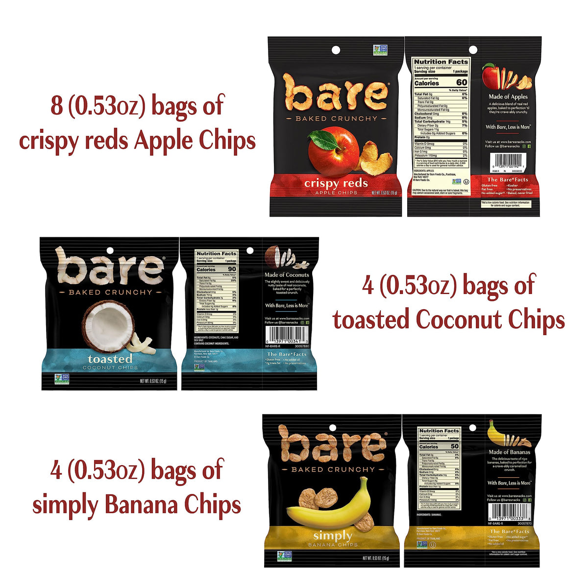 Bare Baked Crunchy, Fruit Variety Pack, 0.53 Ounce (Pack Of 16)