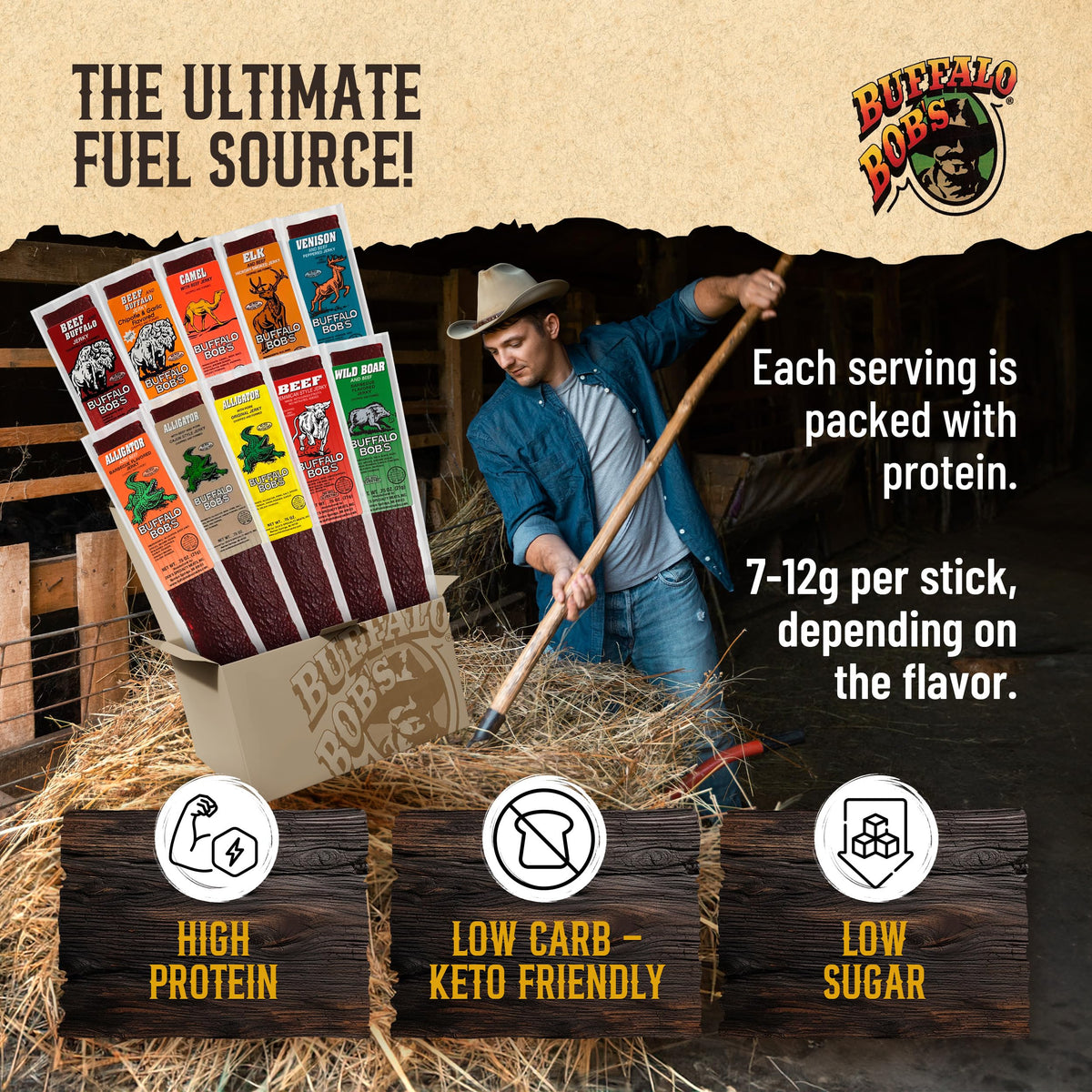 Buffalo Bob'S Wild Game Meat Snack - Beef And Buffalo Chipotle & Garlic Jerky 10 Pack