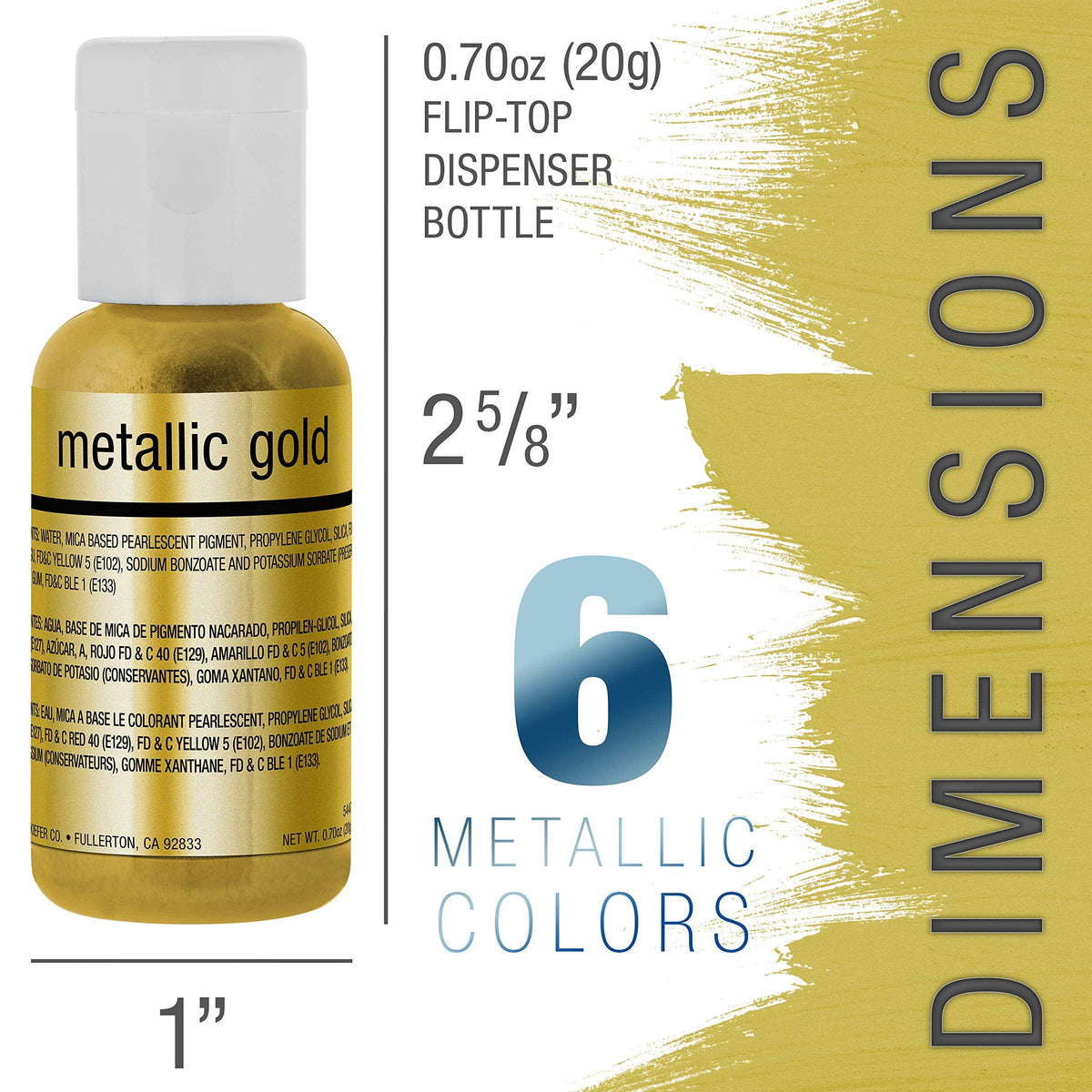 U.S. Cake Supply Airbrush Cake Pearlescent Shimmer Metallic Color Set - The 6 Most Popular Metallic Colors In 0.64 Fl. Oz. (19Ml) Bottles - Safely Made In The Usa Product