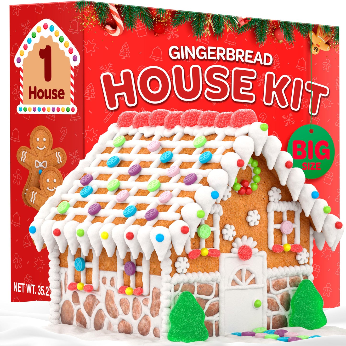 BIG Gingerbread House kit, [Set of 2] Gingerbread House, Holiday Activity for Kids - Ease Crafted Grooves Decor kit; 2 Houses, 4