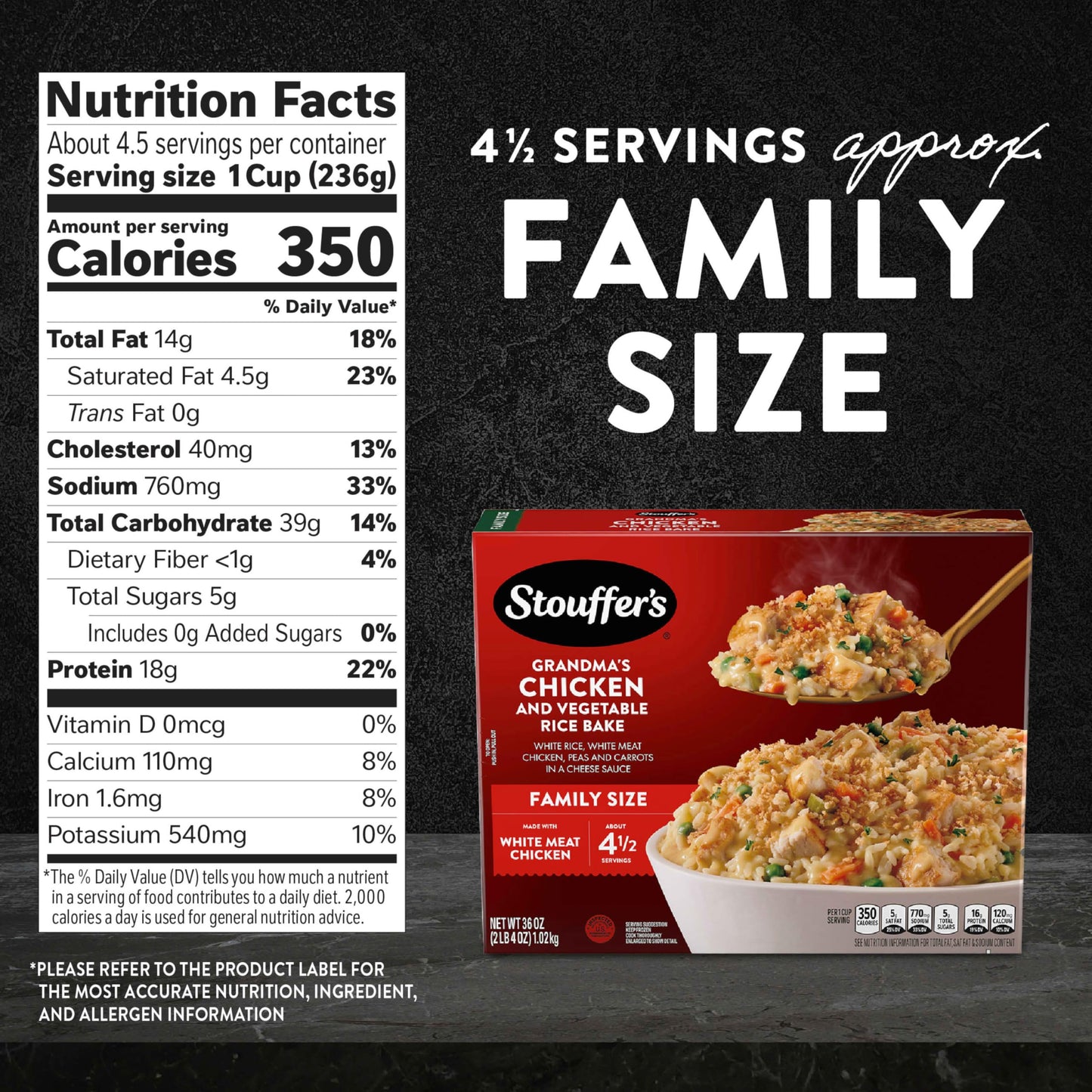 Stouffers Family Size Grandmas Chicken Vegetable Rice Bake Frozen Meal