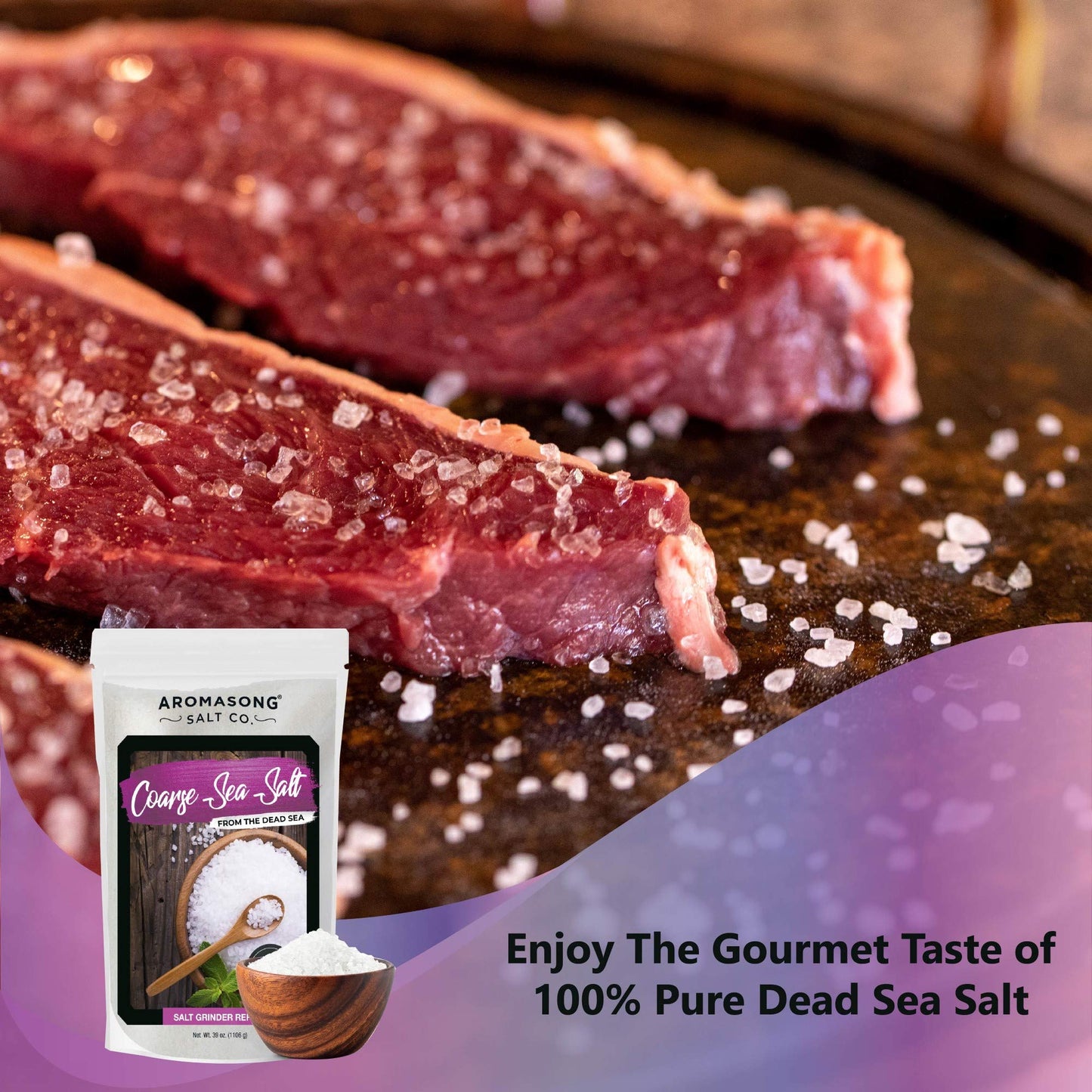 100% Natural Sea Salt, Coarse Grain, Large Bulk 2.43 Lb. Resealable Bag, Pure & Natural Sun Dried Dead Sea Salt, Unrefined, Glut