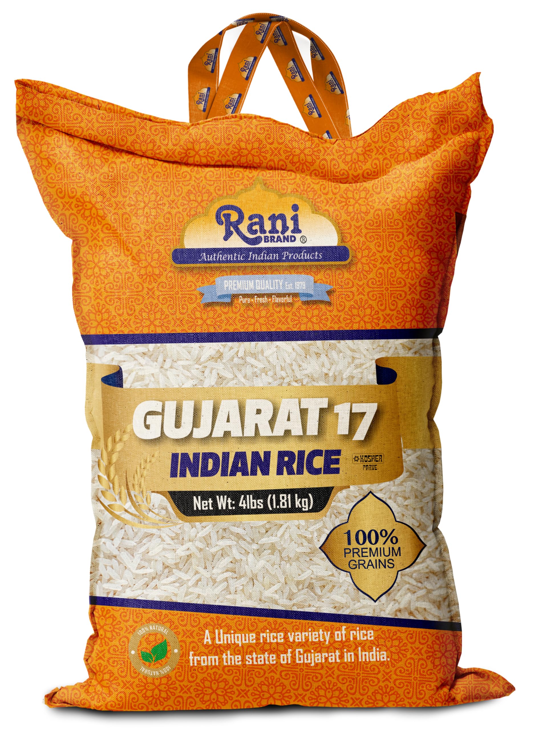 Rani Gujarat 17 Indian Rice 64oz (4lbs) 1.81kg Cloth Bag ~ All Natural | Gluten Friendly | Vegan | Kosher | Export Quality | Ind