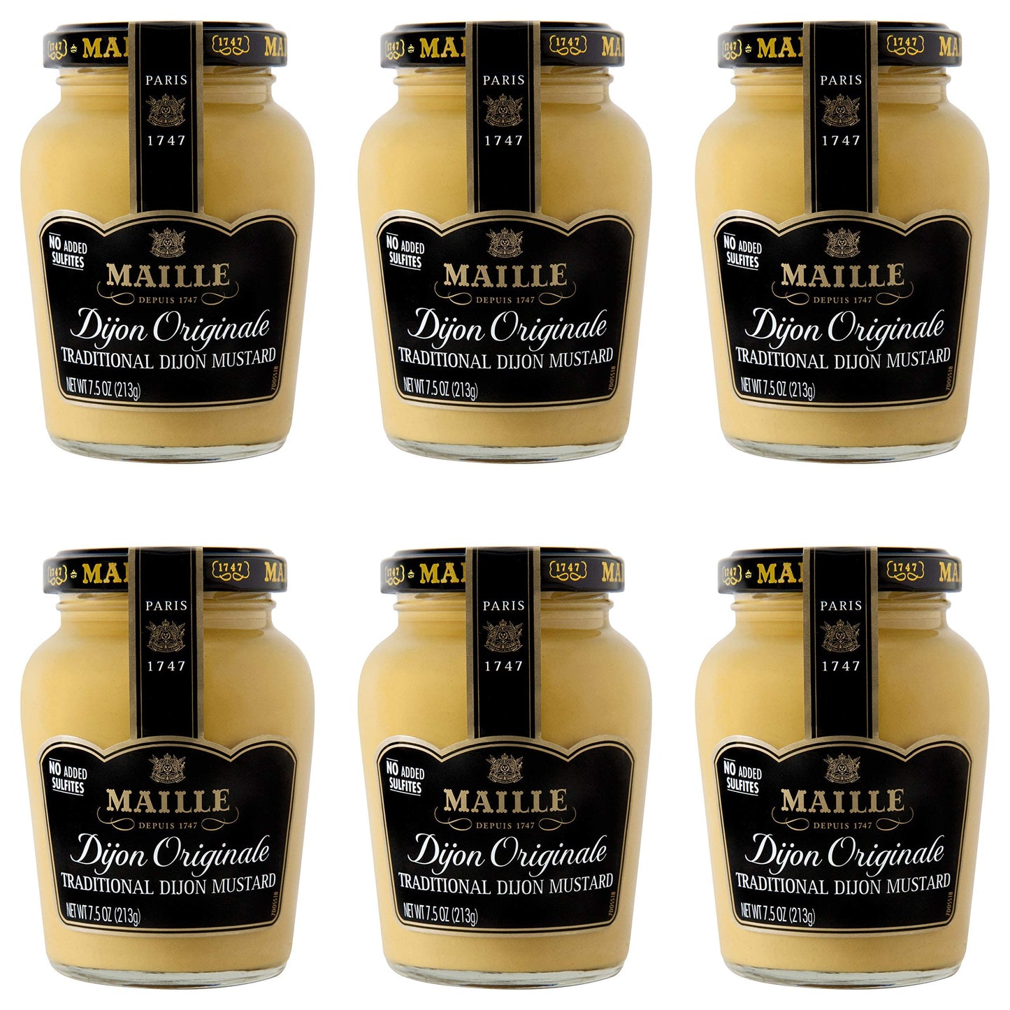 Maille Mustard, Dijon Originale No Added Sulfites, 7.5 oz, 6 Count (Packaging may vary)