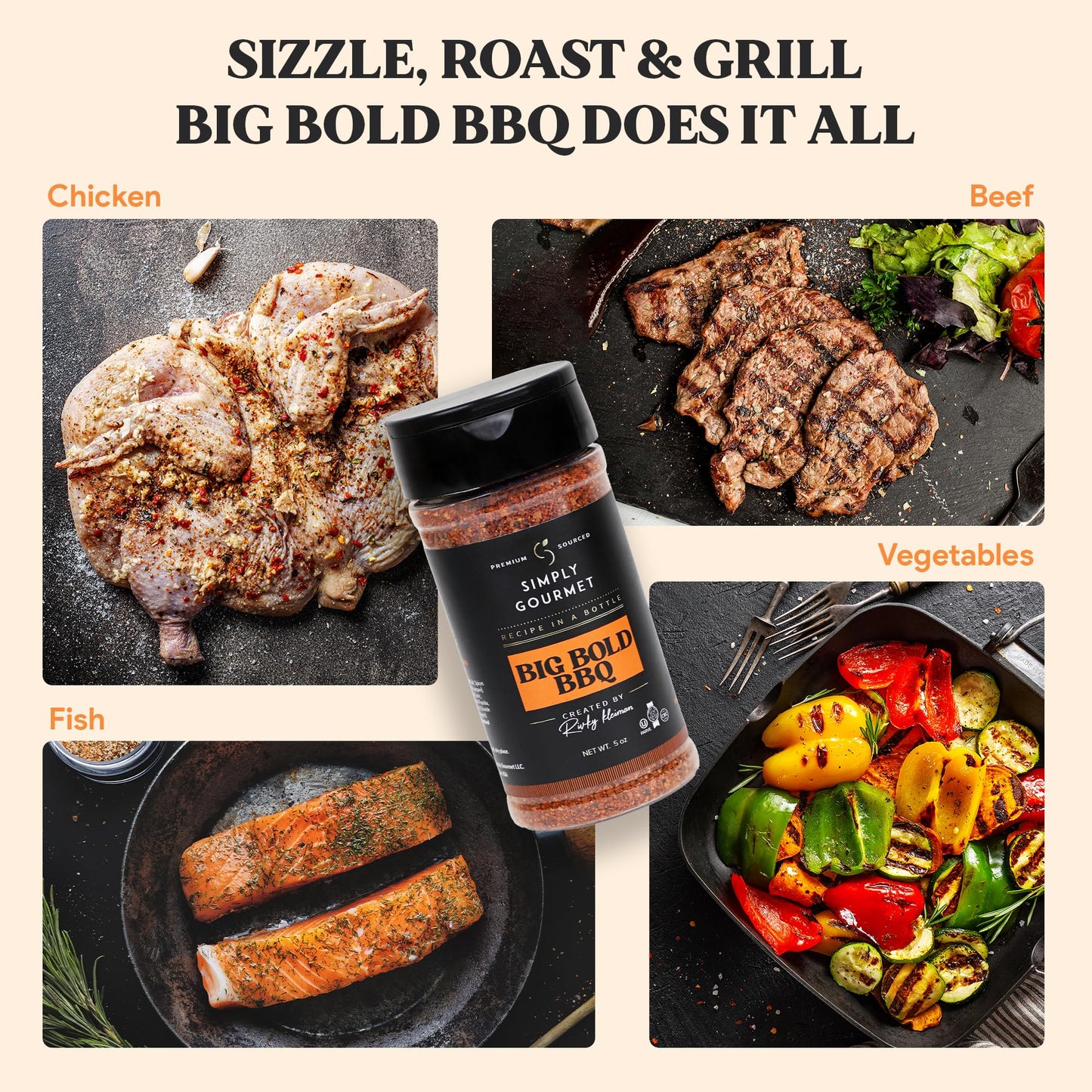 Simply Gourmet Big Bold Bbq Spices And Seasoning - Pitmaster Secret Recipe For Smoky Aroma, Grilling, And Cooking - All Purpose Enhanced Blend Seasoning - 5Oz