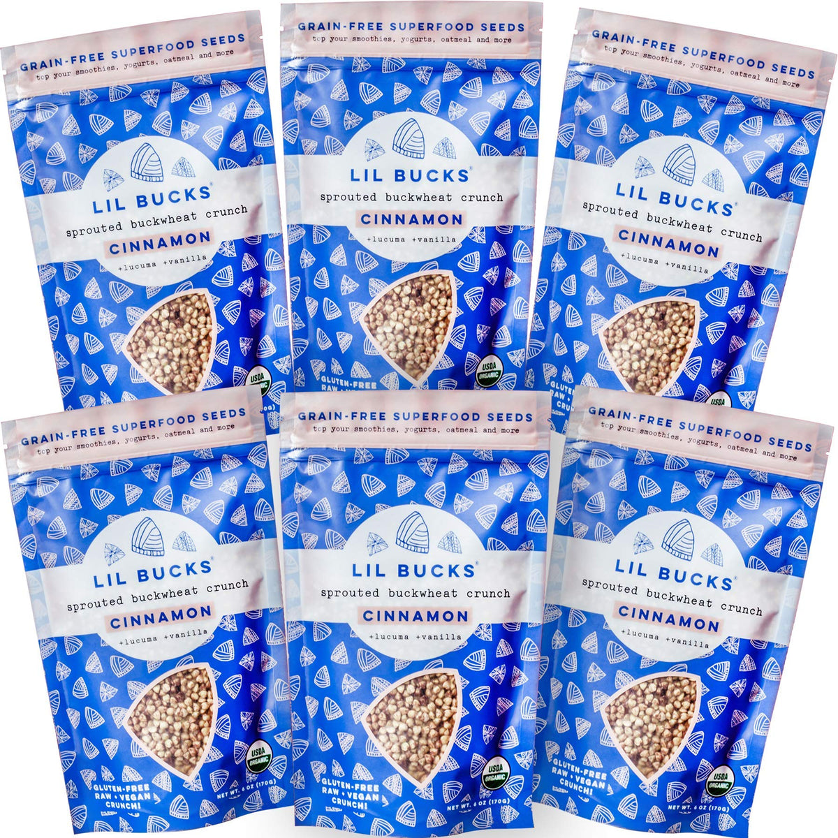 Lil Bucks Sprouted Buckwheat Groats Raw Organic, Grain-Free Granola (CINNAMON, 6 Pack)