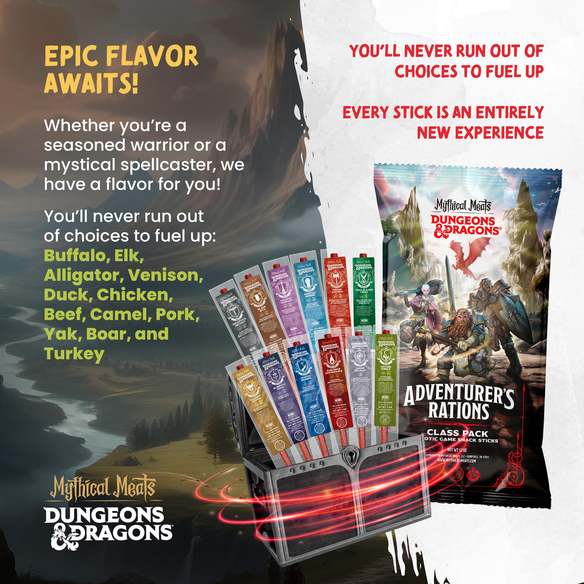 Mythical Meats Dungeons & Dragons Martial Morsel (Monk) - 12 Jerky Sticks - Sweet And Spicy Beef & Buffalo Stick, Gluten Free, M