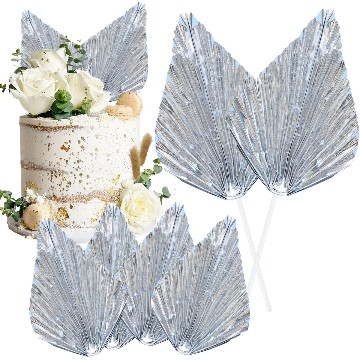 Gyufise 6Pcs Paper Palm Fan Cake Topper Palm Leaf Fan Cake Pick for DIY Bakeware Craft Project Home Made Wedding Bridal Shower B