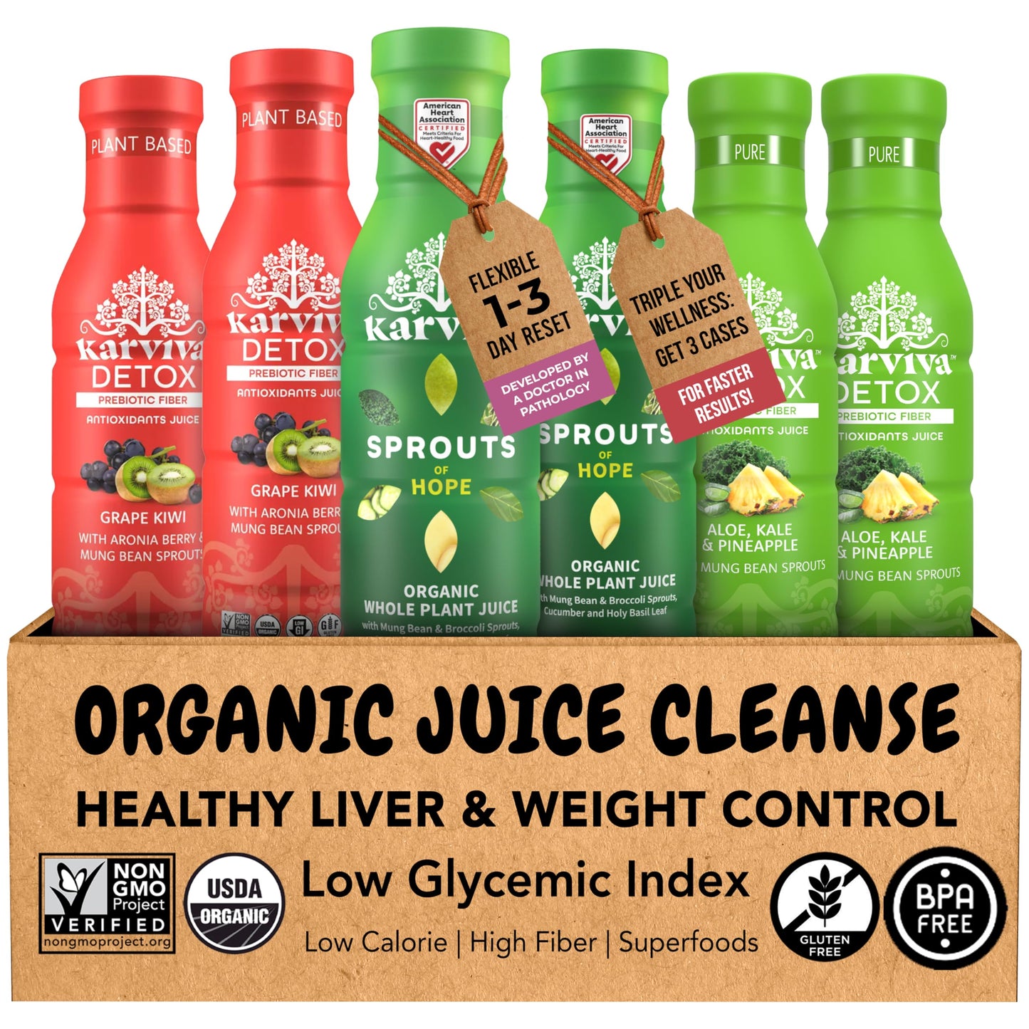 Karviva Organic Juice Cleanse for Sugar Detox & Weight Control - Ancient Eastern Remedies for Healthy Digestion & Gentle Detox w