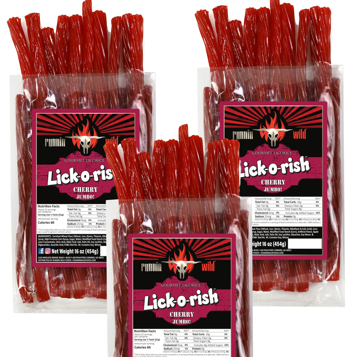 Cherry Licorice Candy | Lick-o-Rish, 3 Pounds Total (Set of 3 bags, 1 pound each)