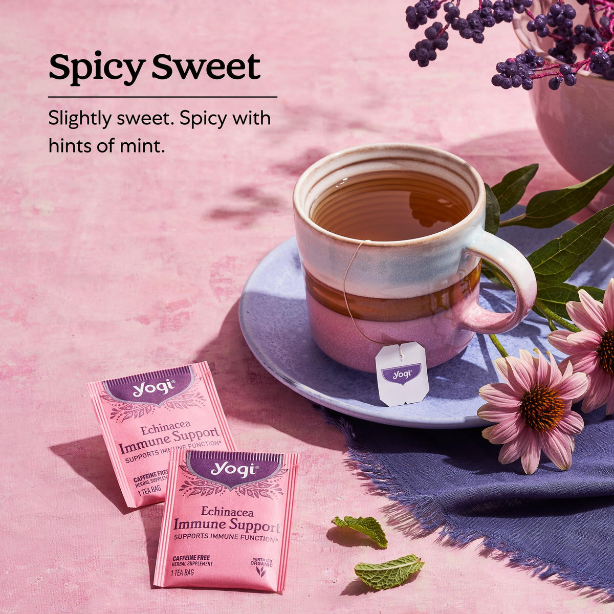 Yogi Tea Echinacea Immune Support Tea - 16 Tea Bags Per Pack (4 Packs) - Organic Immunity Support Tea - Includes Peppermint Leaf